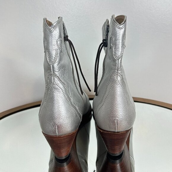 FREE PEOPLE New Frontier Western Bootie in Silver Leather Size 8US / 38EU - Picture 7 of 12